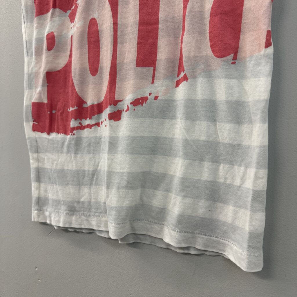 Alternative White/ Grey Striped The Police Short Sleeve Top Small