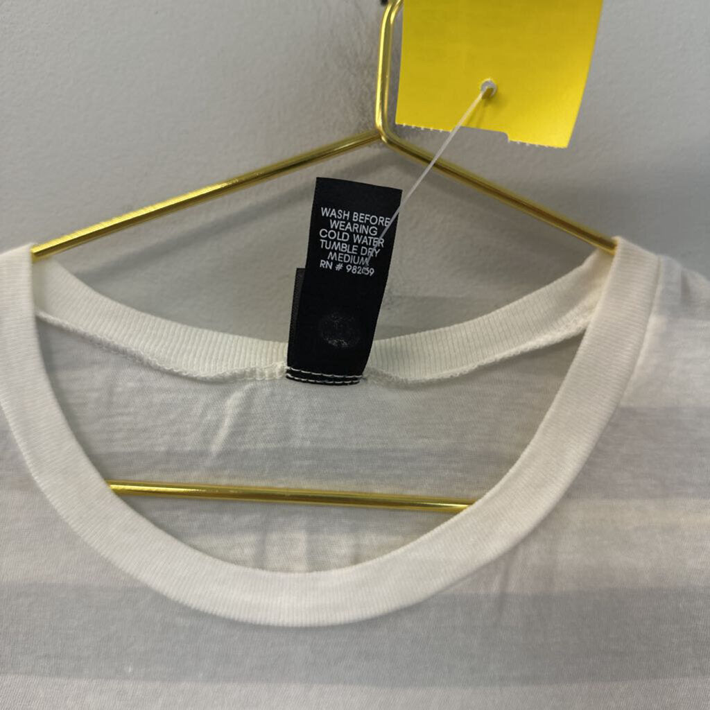 Alternative White/ Grey Striped The Police Short Sleeve Top Small