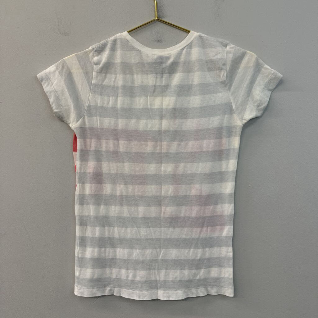 Alternative White/ Grey Striped The Police Short Sleeve Top Small