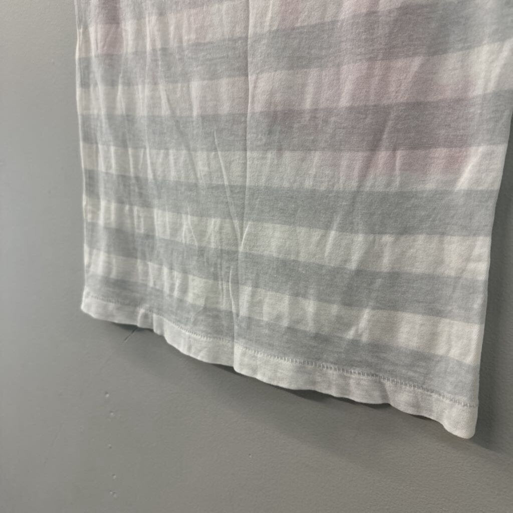 Alternative White/ Grey Striped The Police Short Sleeve Top Small