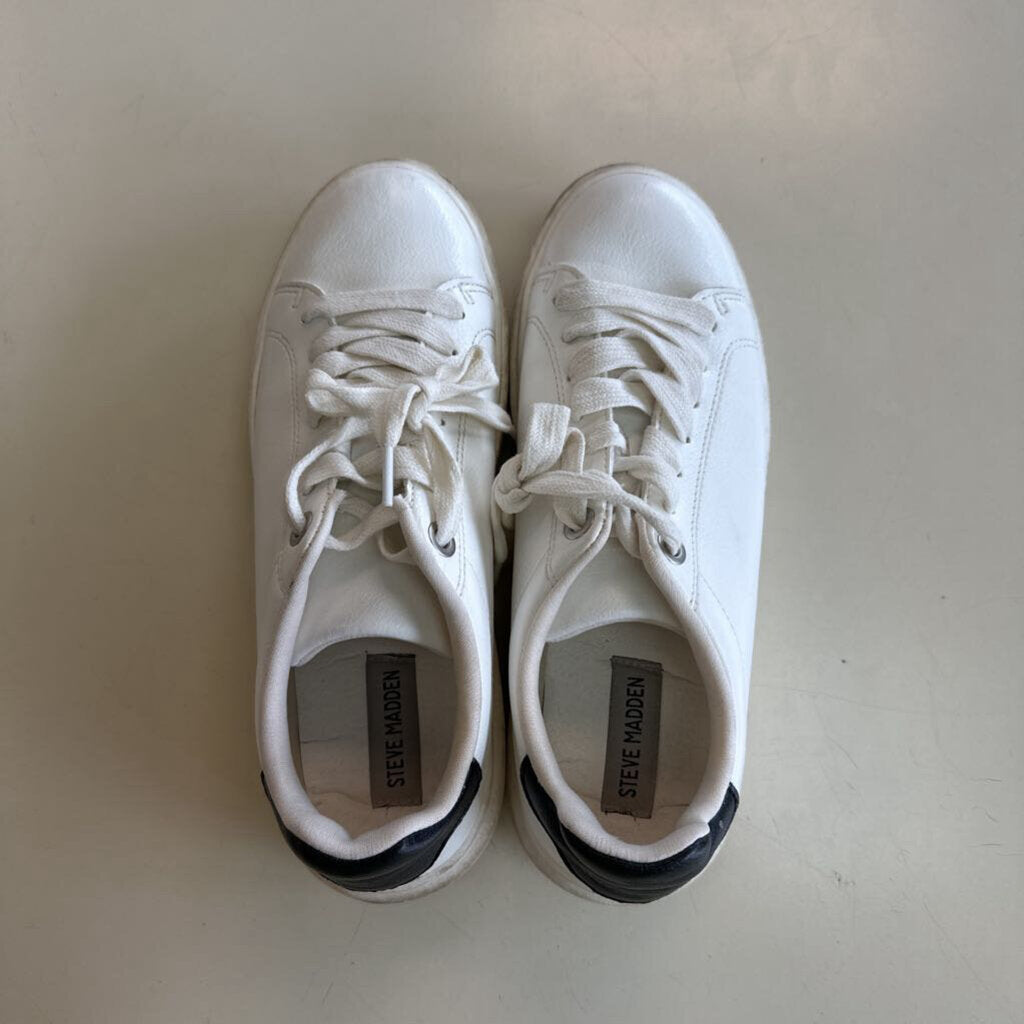Steve Madden White/ Black Leather Platform Sneakers 9