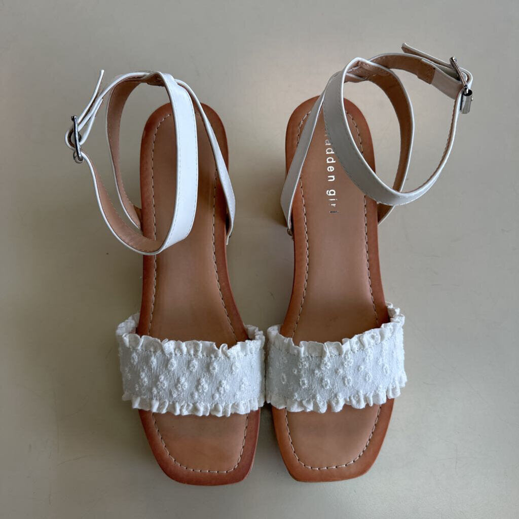 Madden Girl Camila White/ Brown Block Sandal Heels 8.5