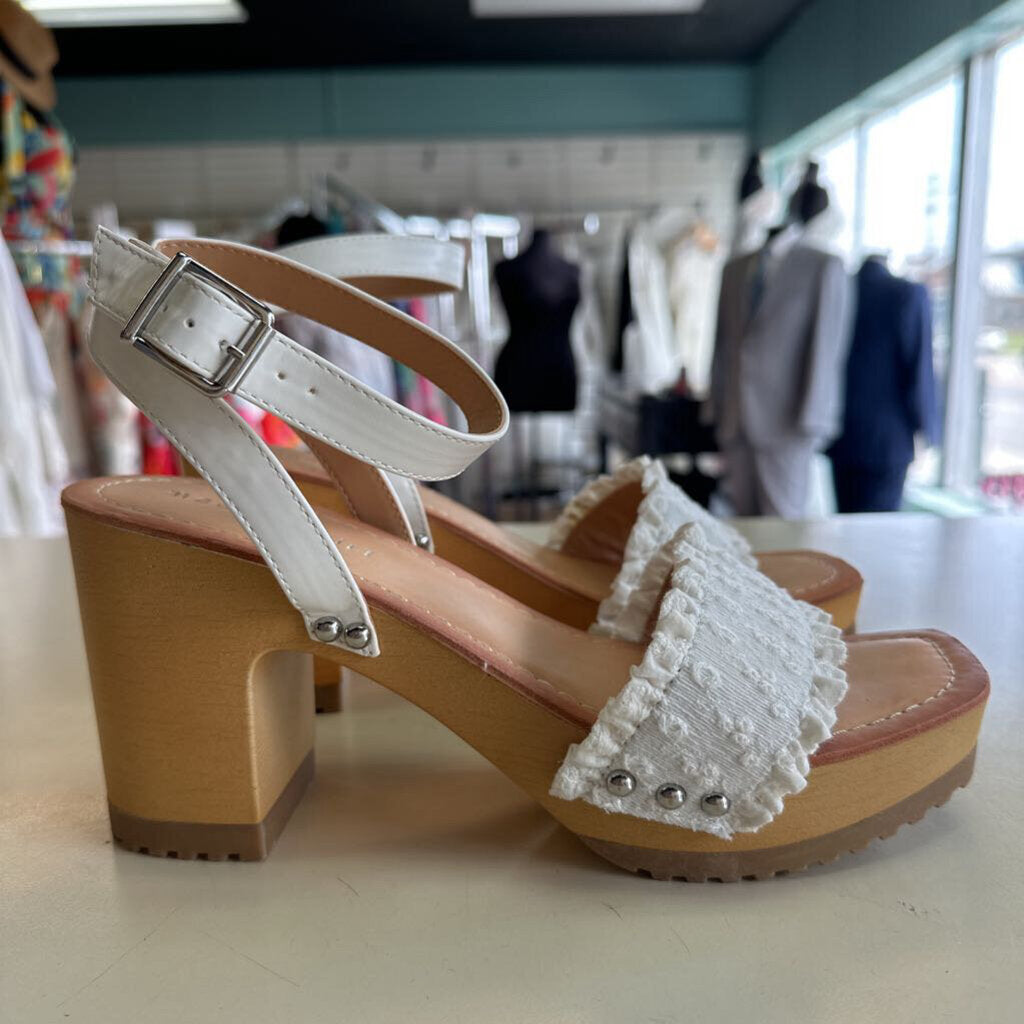 Madden Girl Camila White/ Brown Block Sandal Heels 8.5