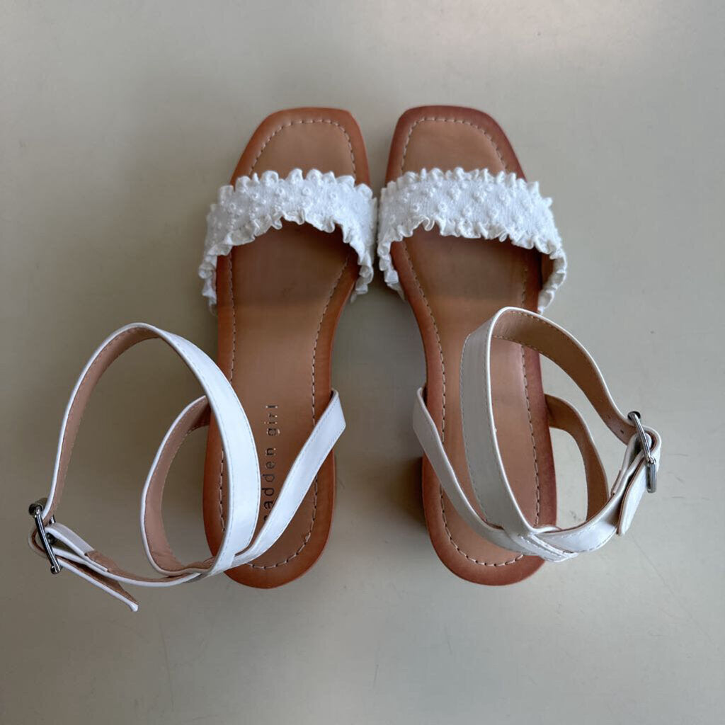 Madden Girl Camila White/ Brown Block Sandal Heels 8.5