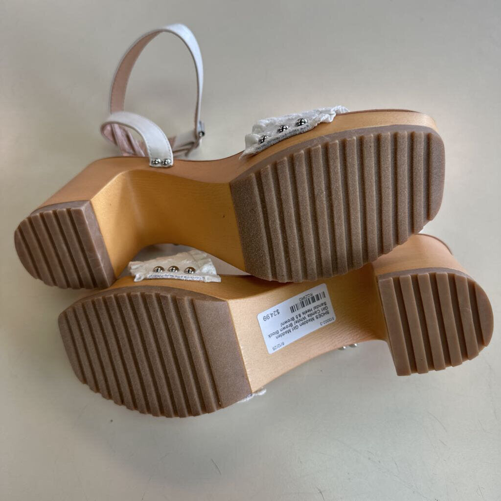Madden Girl Camila White/ Brown Block Sandal Heels 8.5