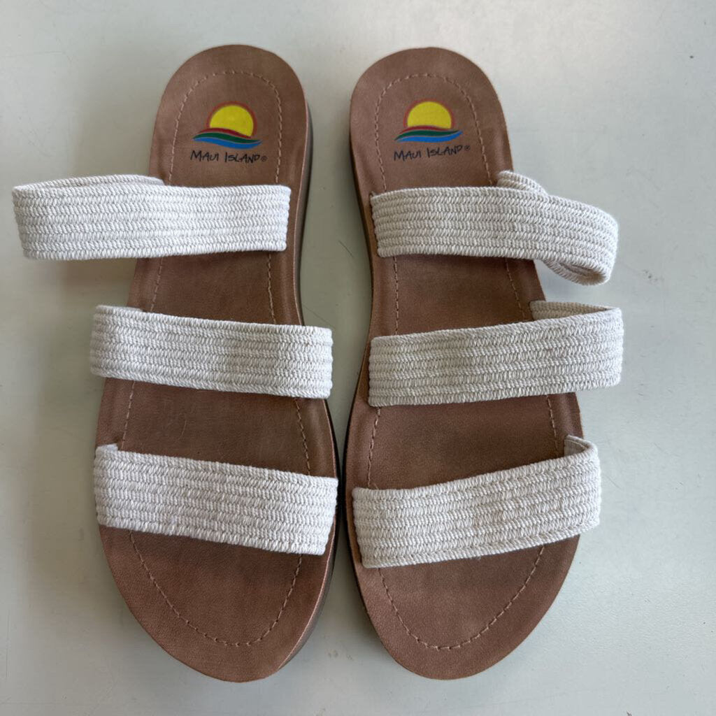 Maui Island Brown/ Cream Triple Strap Sandals 9