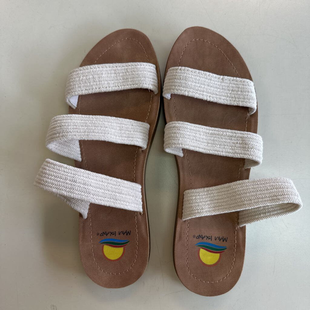 Maui Island Brown/ Cream Triple Strap Sandals 9
