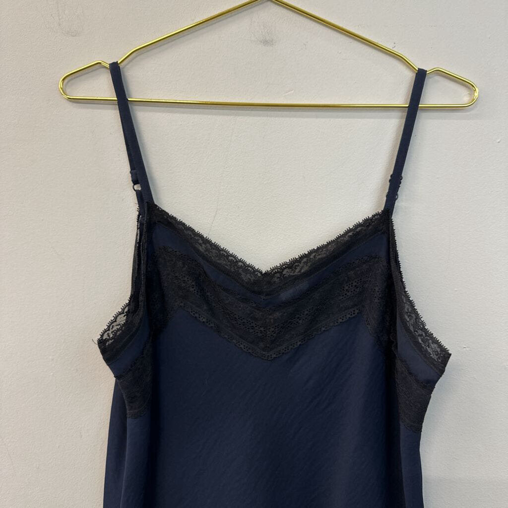 Cabi Navy/ Black Lace Trim Silky Tank Top Medium
