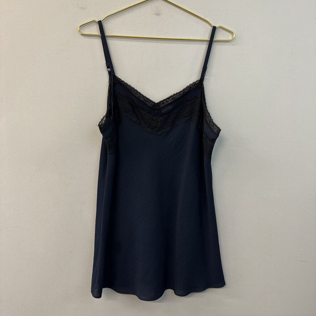 Cabi Navy/ Black Lace Trim Silky Tank Top Medium