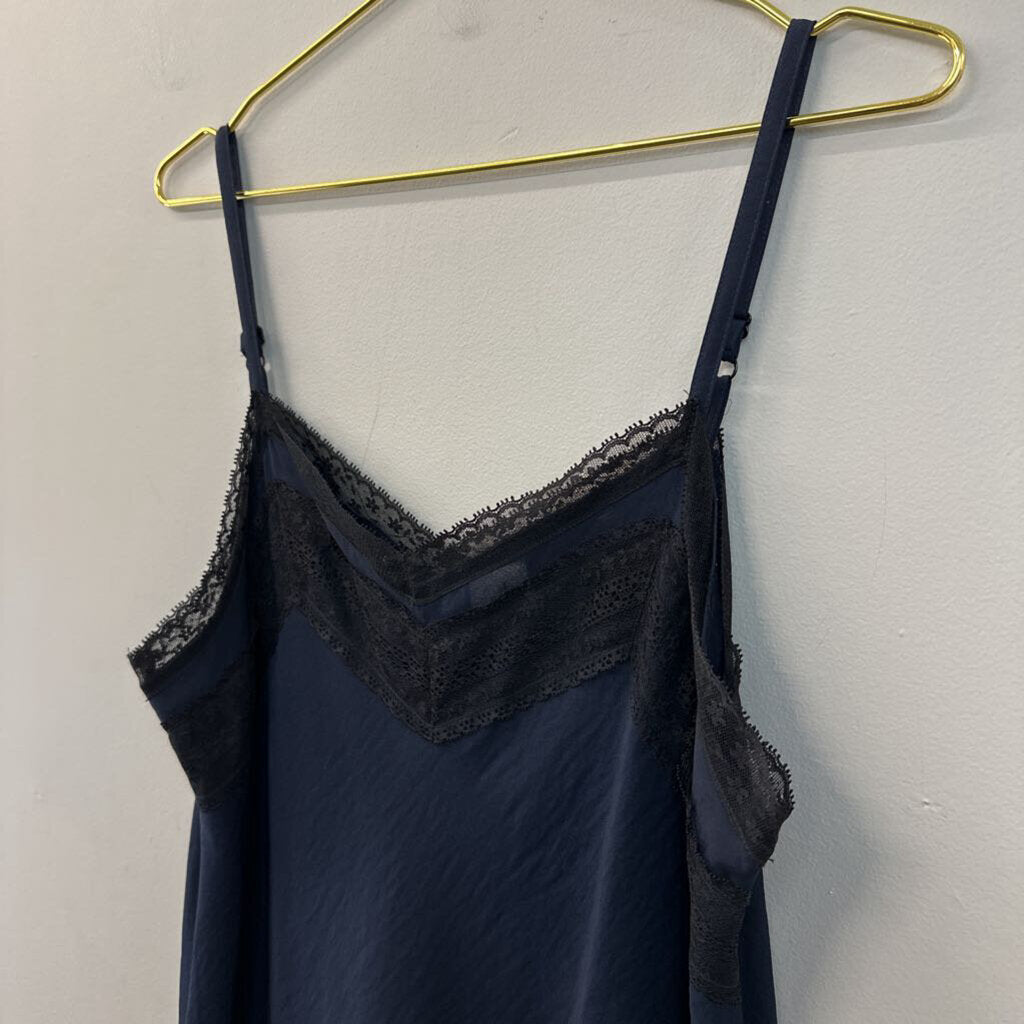 Cabi Navy/ Black Lace Trim Silky Tank Top Medium