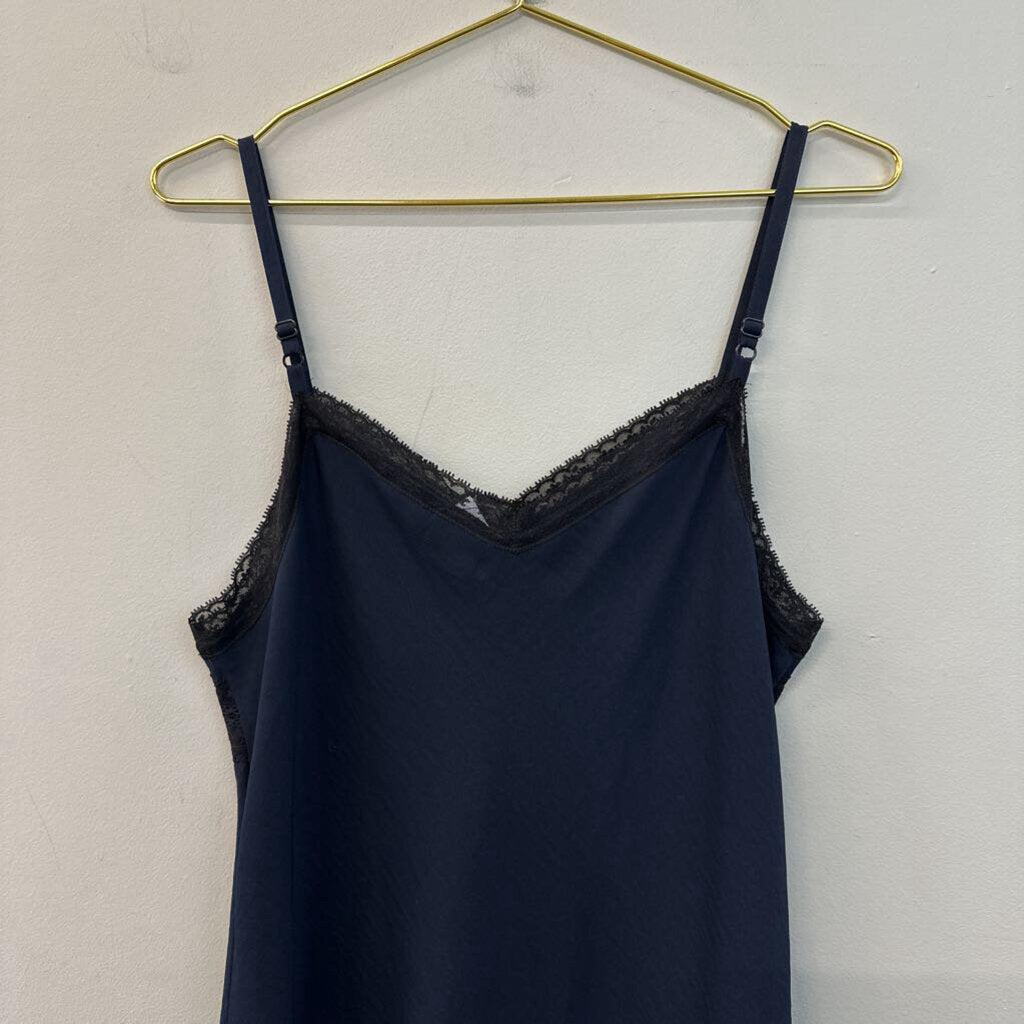 Cabi Navy/ Black Lace Trim Silky Tank Top Medium