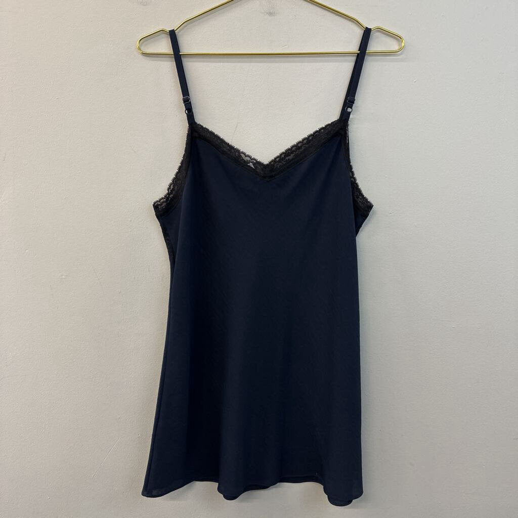 Cabi Navy/ Black Lace Trim Silky Tank Top Medium
