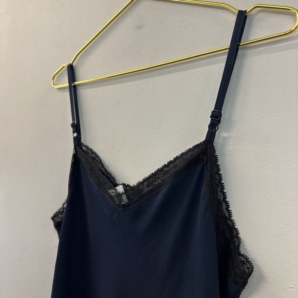 Cabi Navy/ Black Lace Trim Silky Tank Top Medium