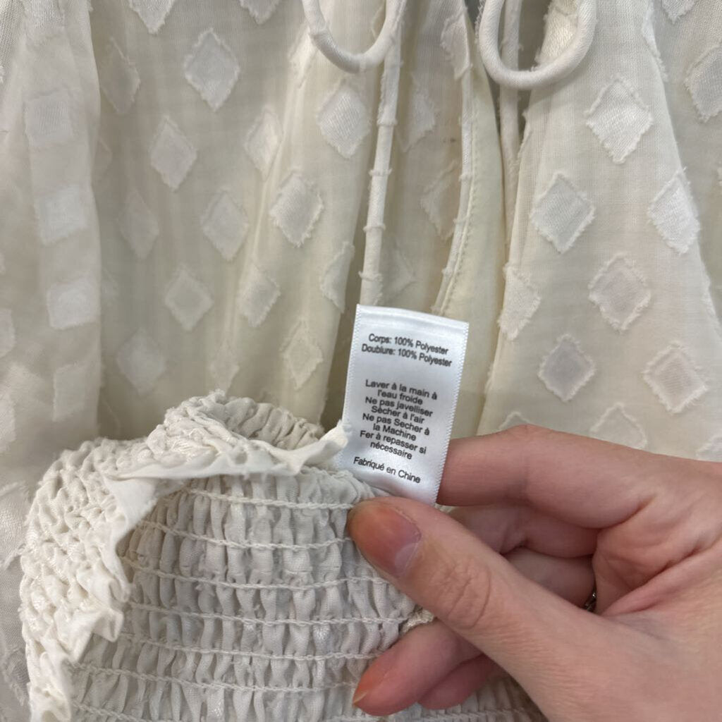 Lush Cream Diamond Print Cropped Long Sleeve Top Medium