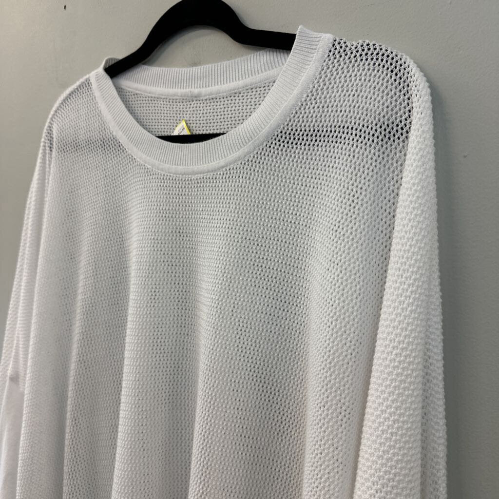 Planet by Lauren G White Open Knit Long Sleeve Top One Size