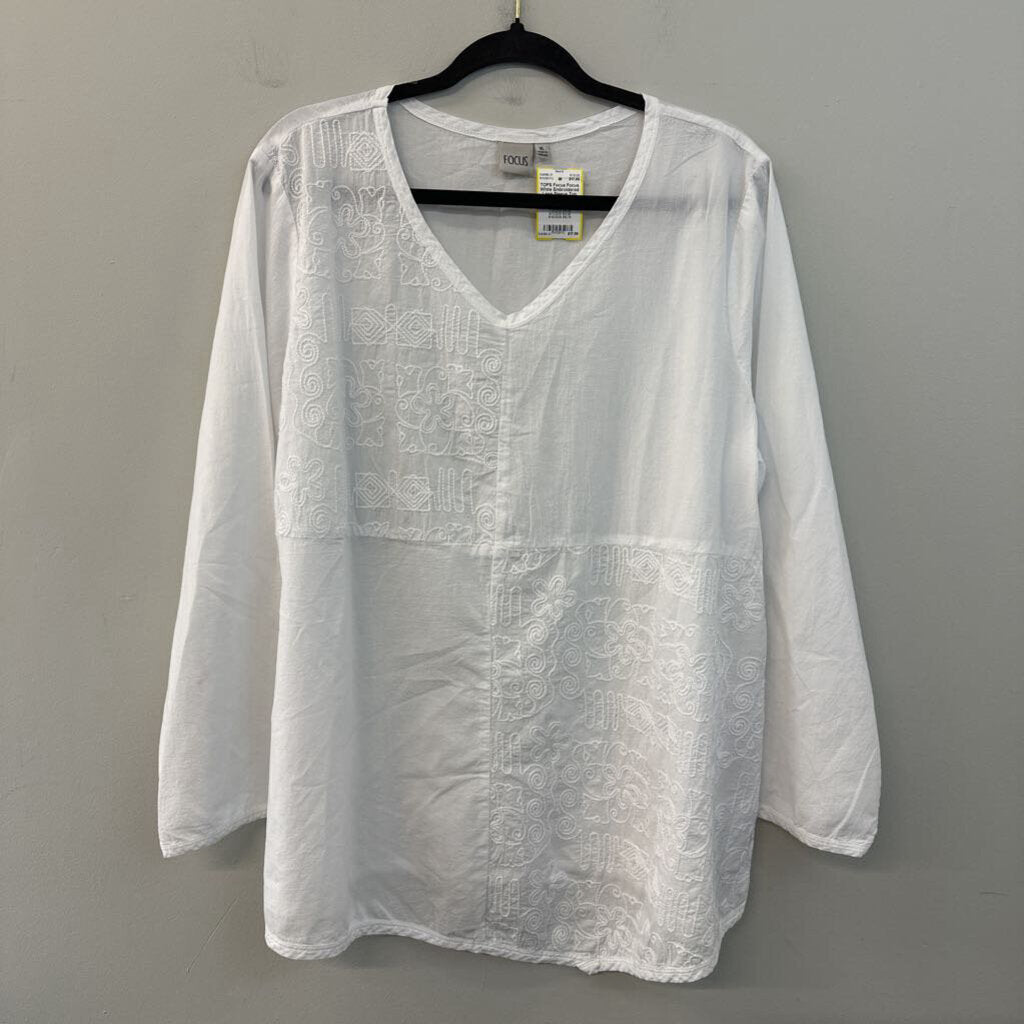 Focus White Embroidered Long Sleeve Top Extra Large