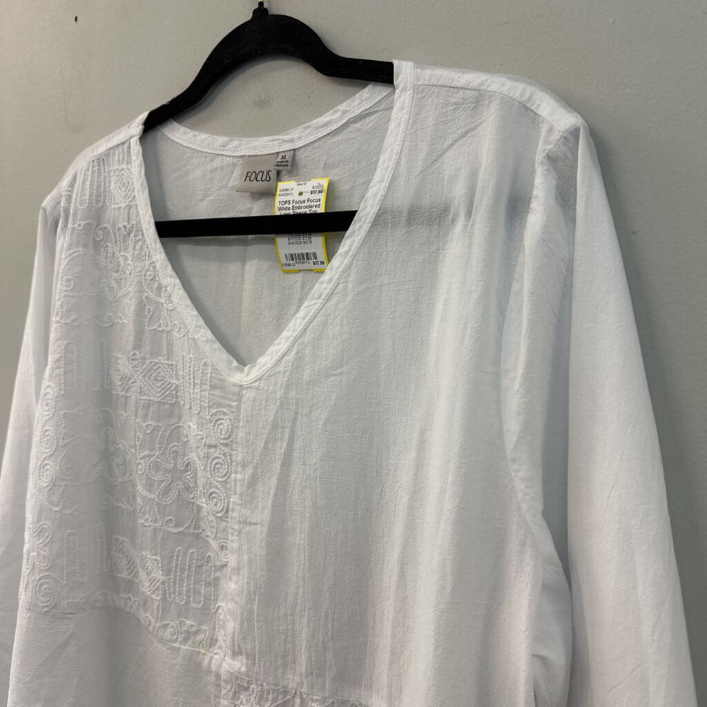 Focus White Embroidered Long Sleeve Top Extra Large
