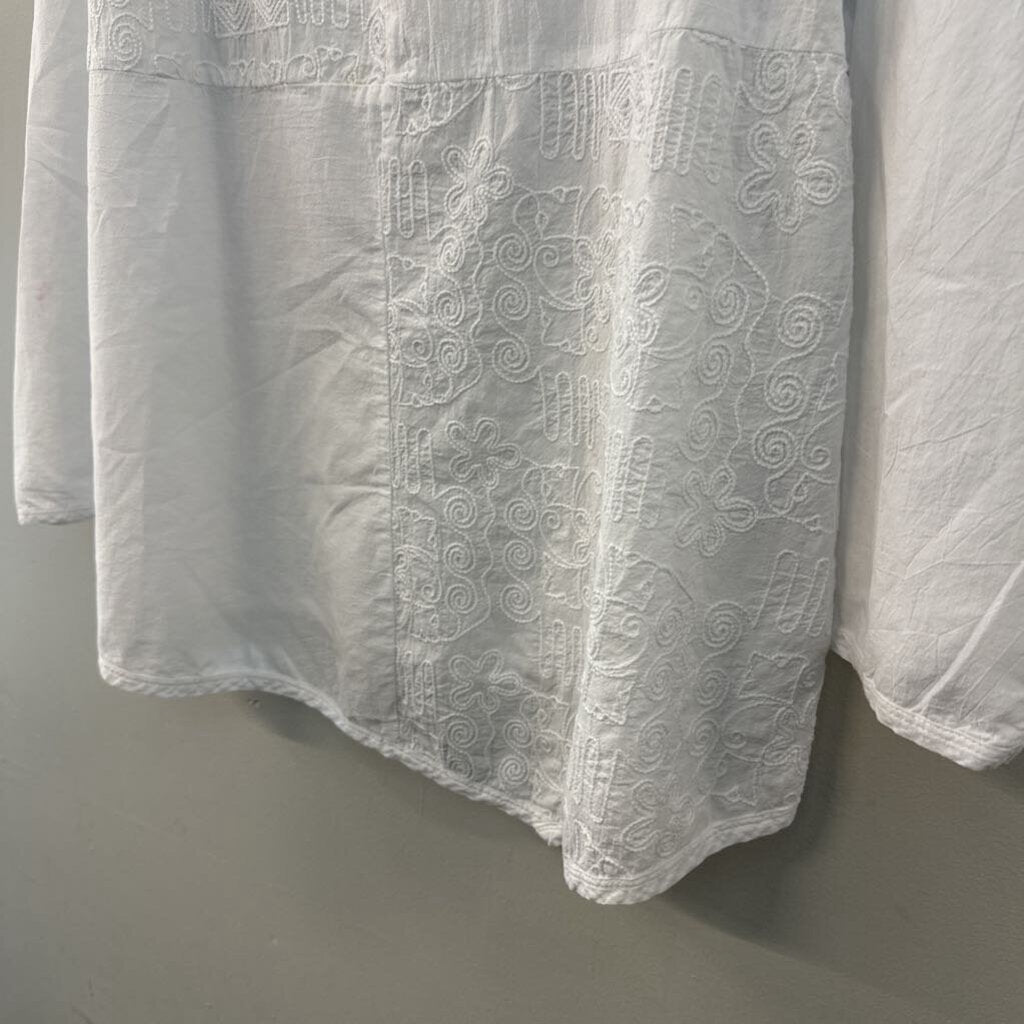 Focus White Embroidered Long Sleeve Top Extra Large