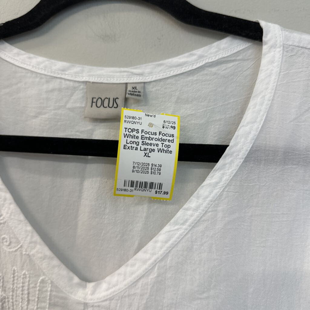 Focus White Embroidered Long Sleeve Top Extra Large