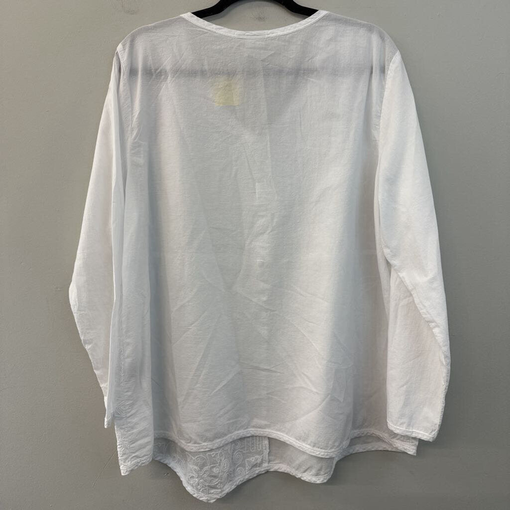 Focus White Embroidered Long Sleeve Top Extra Large