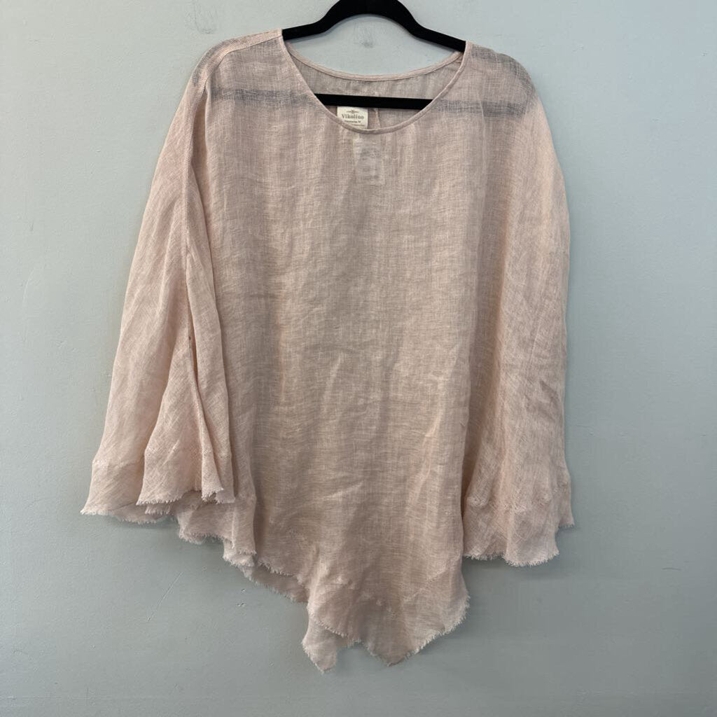 Vikolino Pink 100% Linen Poncho Top One Size