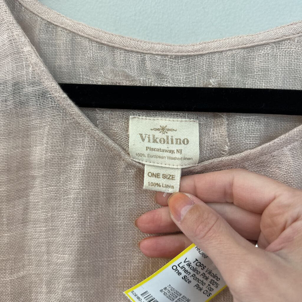 Vikolino Pink 100% Linen Poncho Top One Size