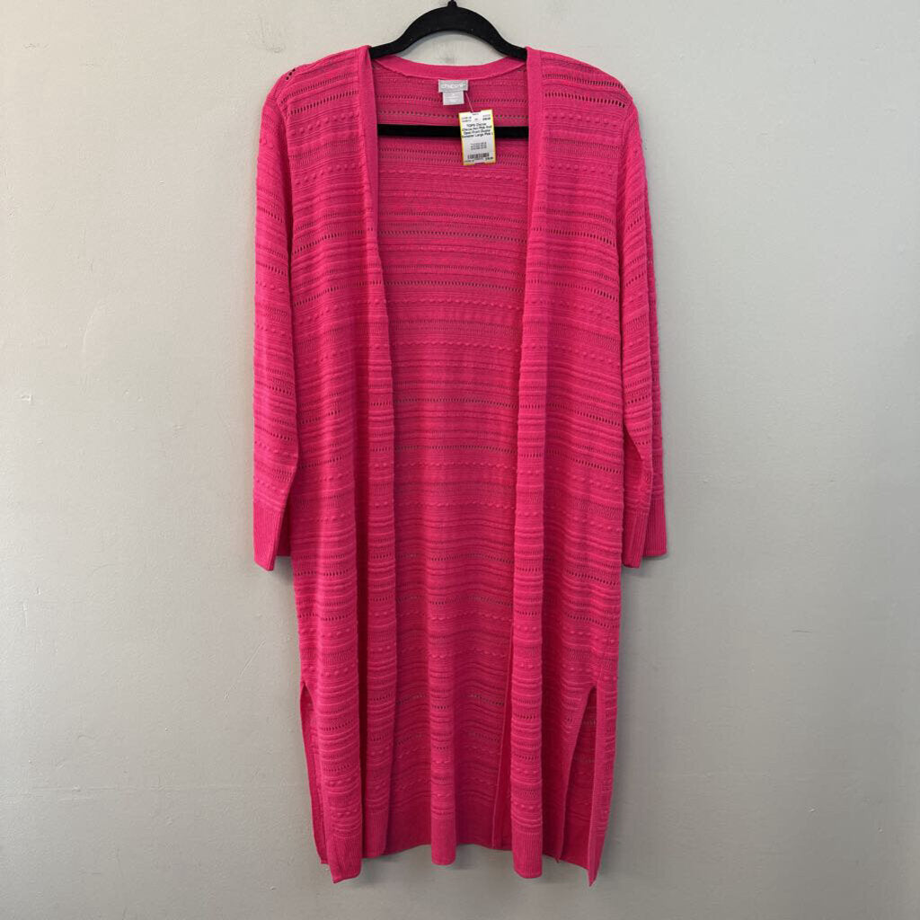 Chicos Hot Pink Knit Open Front Duster Sweater Large