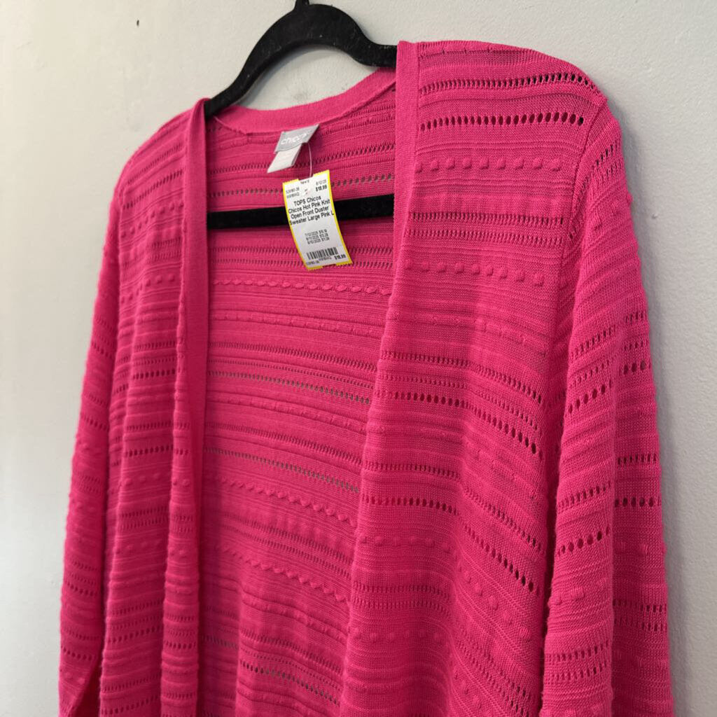 Chicos Hot Pink Knit Open Front Duster Sweater Large