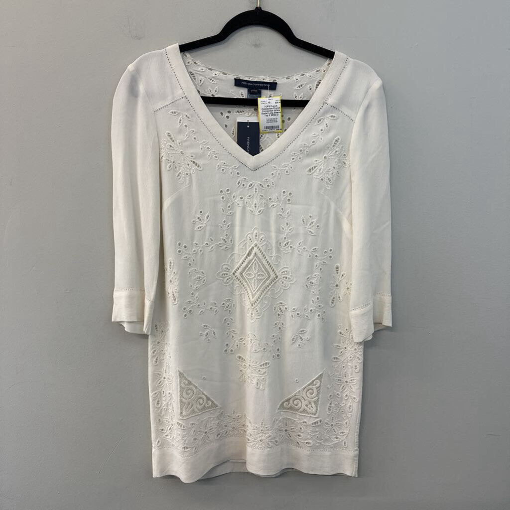French Connection White Eyelet Long Sleeve Top 0