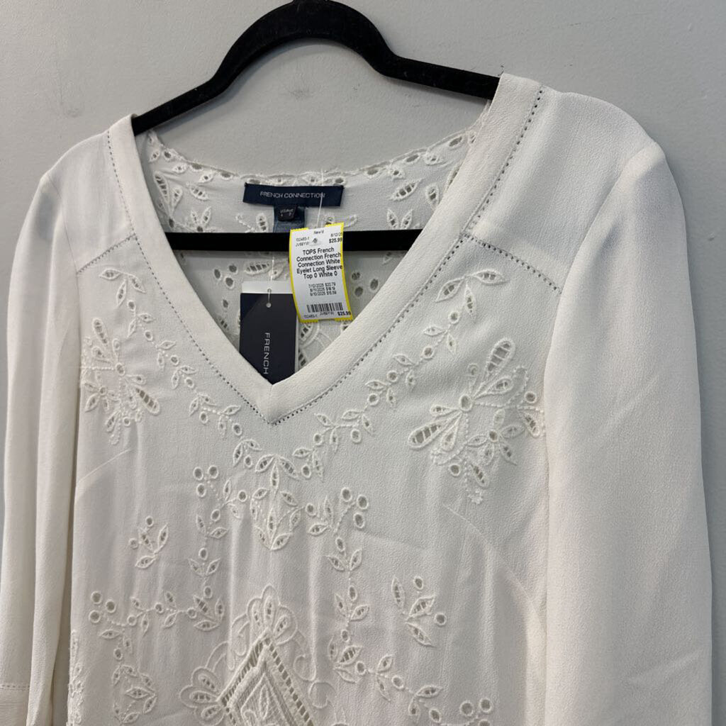 French Connection White Eyelet Long Sleeve Top 0