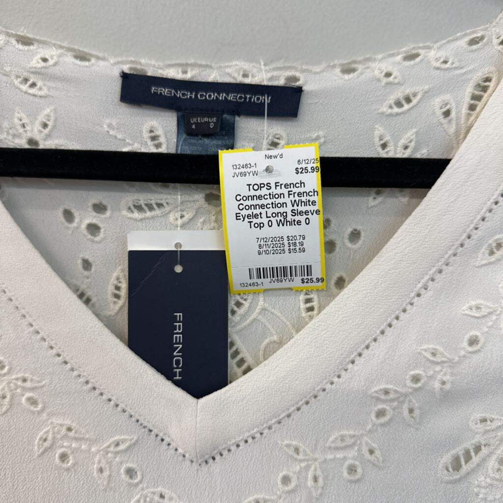 French Connection White Eyelet Long Sleeve Top 0