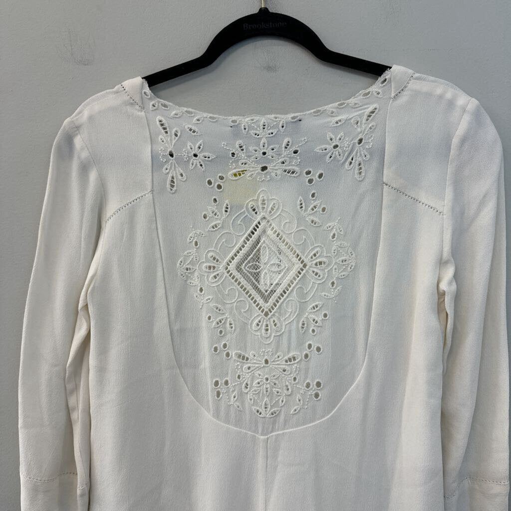 French Connection White Eyelet Long Sleeve Top 0