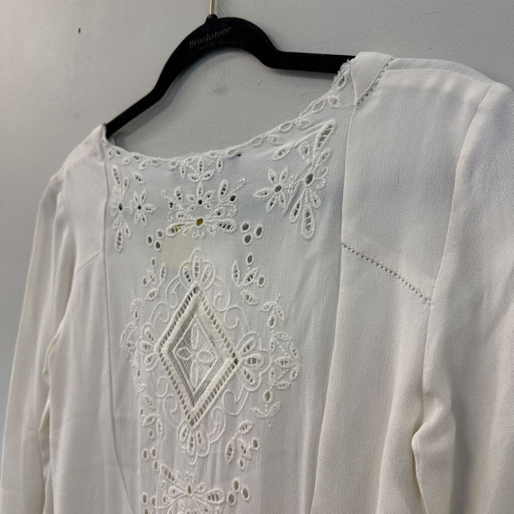 French Connection White Eyelet Long Sleeve Top 0
