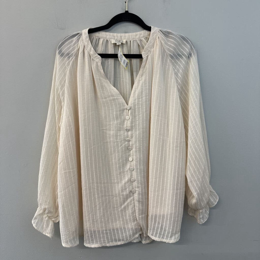 Umgee Cream Striped Long Sleeve Top Large