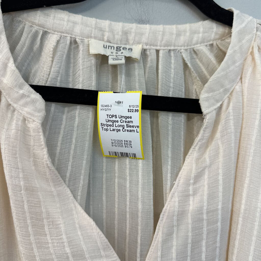 Umgee Cream Striped Long Sleeve Top Large