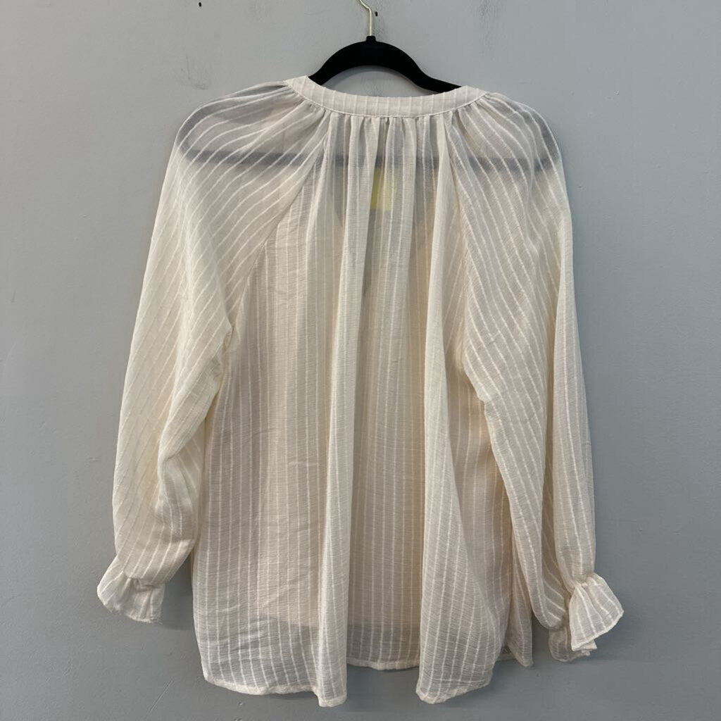 Umgee Cream Striped Long Sleeve Top Large