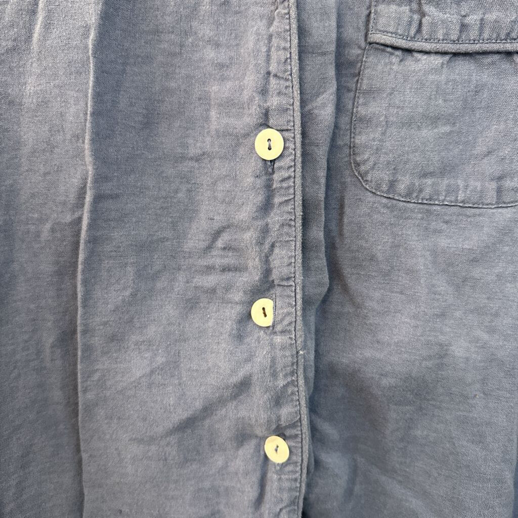 Serena and Lily Blue Linen Long Sleeve Button Down Top Medium
