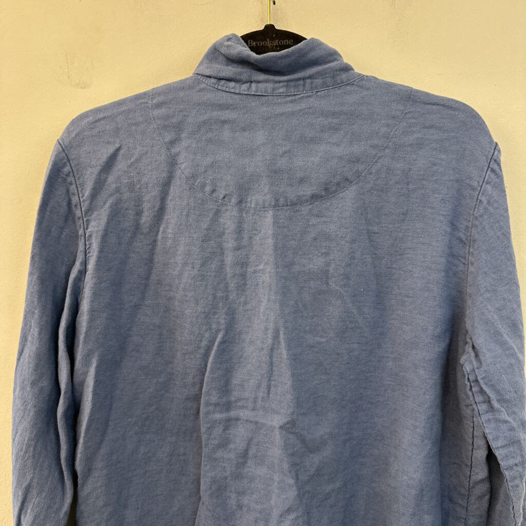 Serena and Lily Blue Linen Long Sleeve Button Down Top Medium