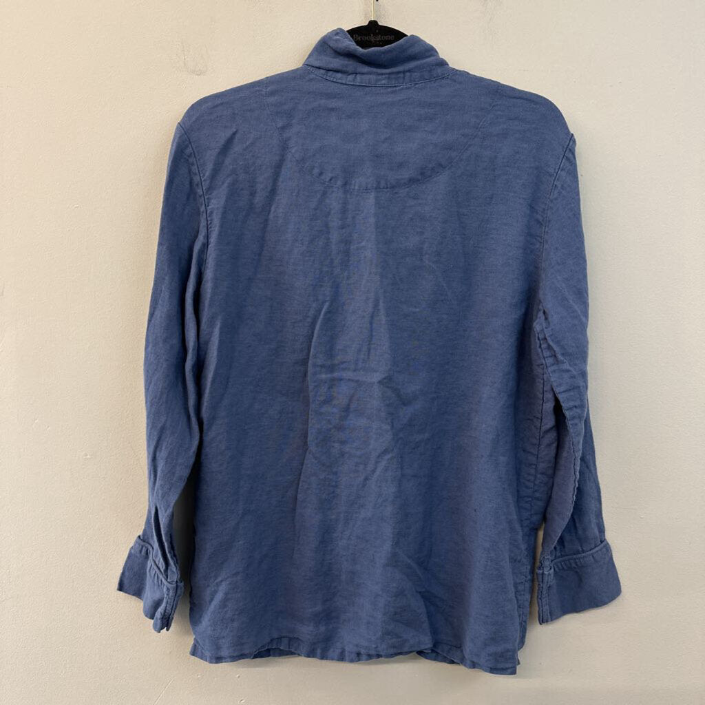 Serena and Lily Blue Linen Long Sleeve Button Down Top Medium