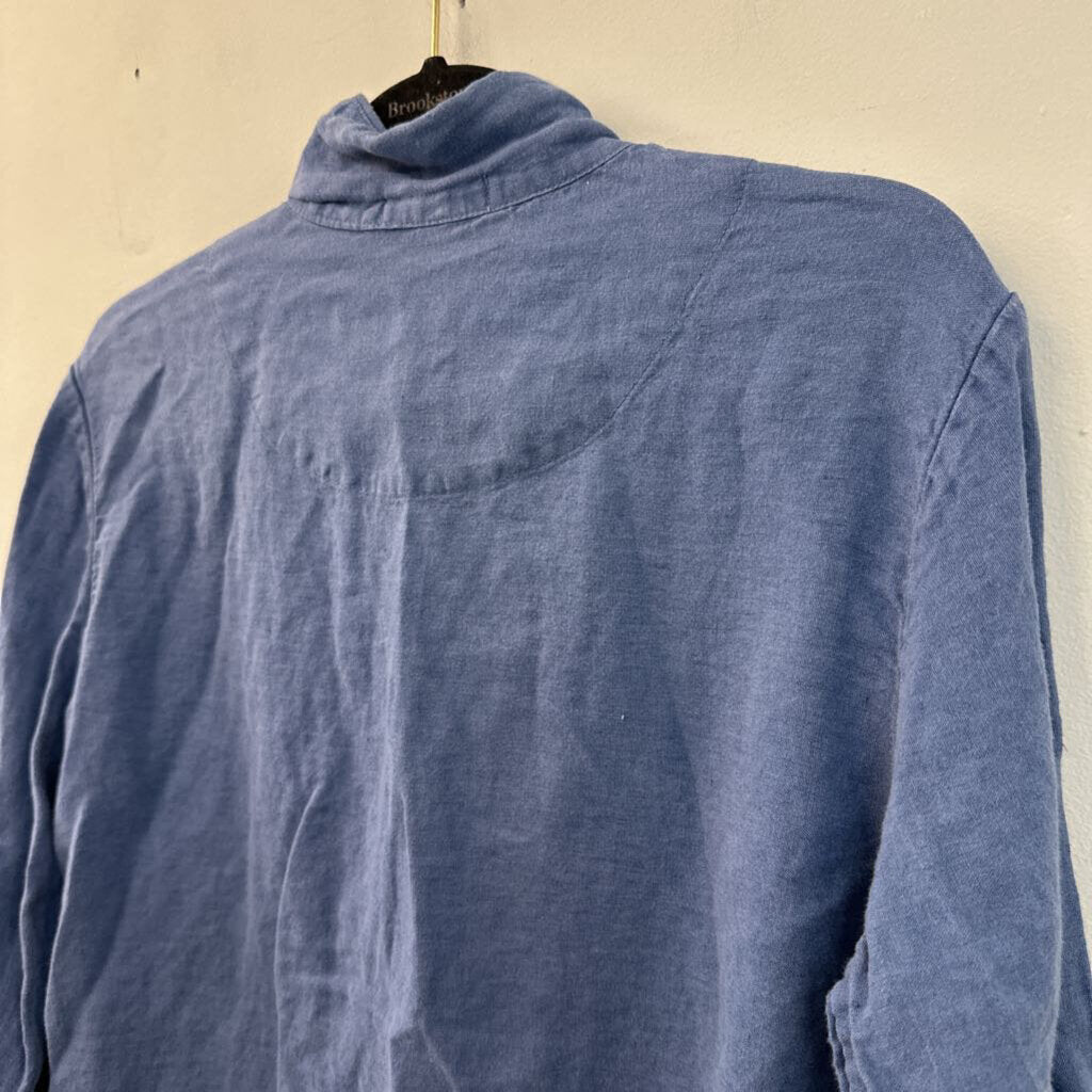 Serena and Lily Blue Linen Long Sleeve Button Down Top Medium