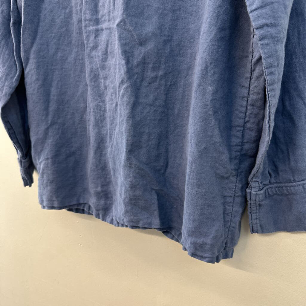 Serena and Lily Blue Linen Long Sleeve Button Down Top Medium