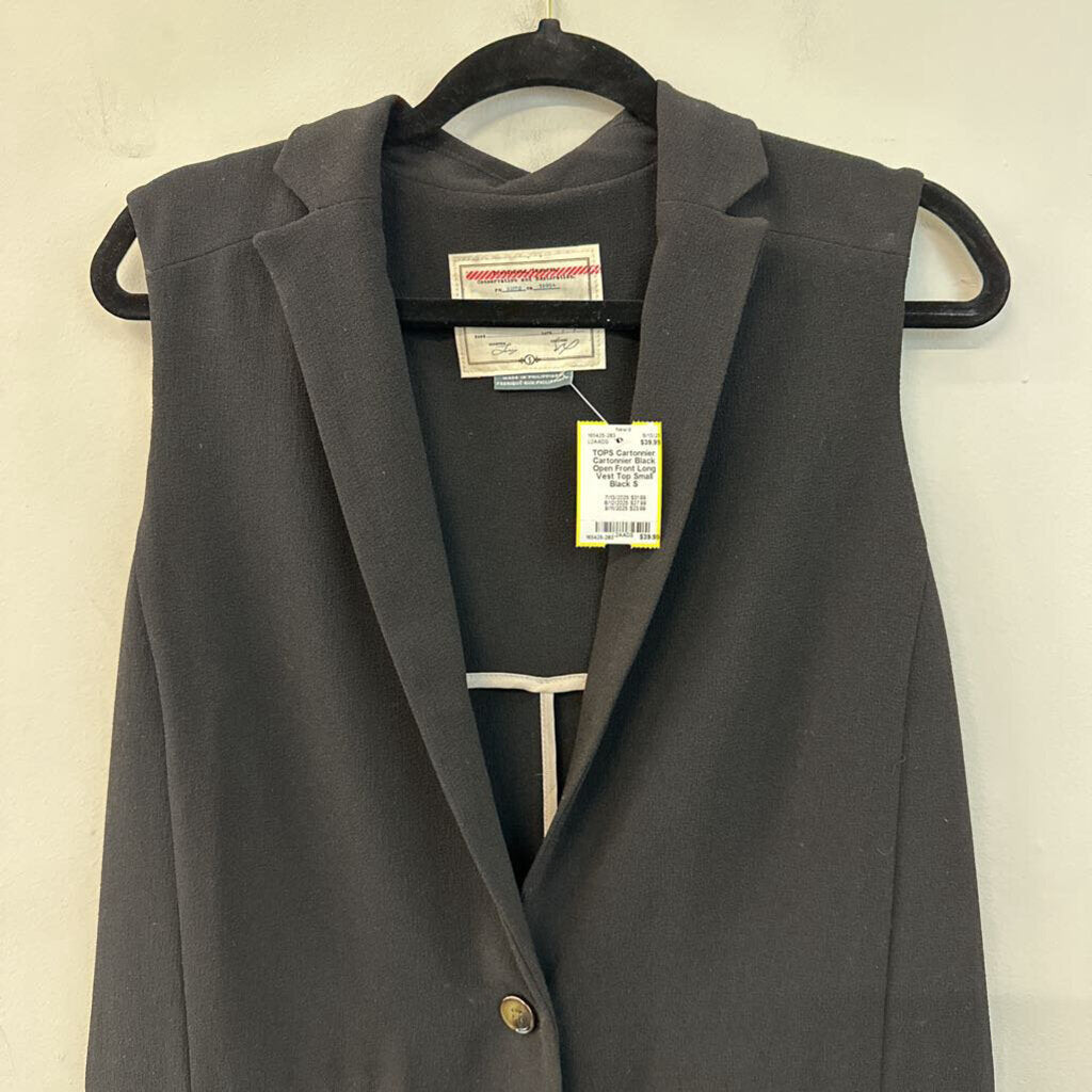 Cartonnier Black Open Front Long Vest Top Small