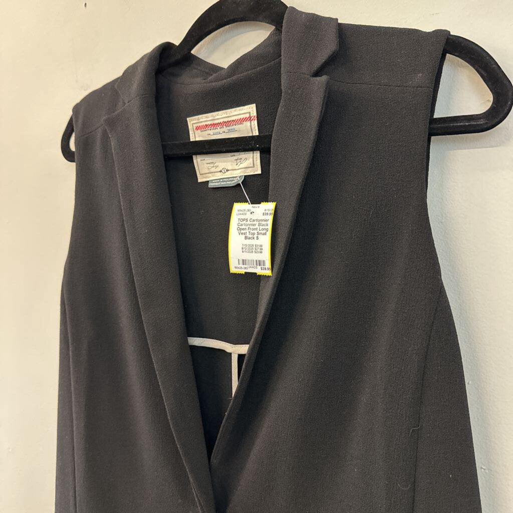 Cartonnier Black Open Front Long Vest Top Small