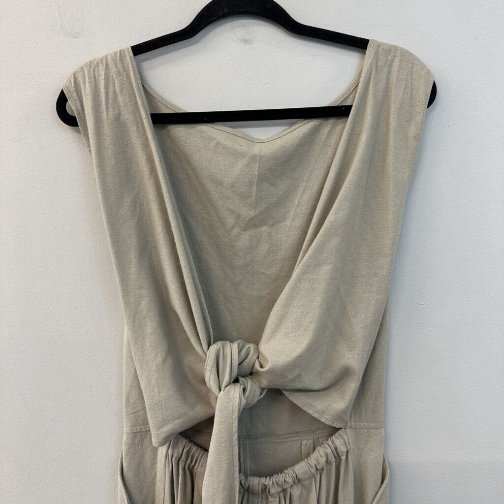 Ozma Beige 100% Silk Tie Back Jumpsuit Extra Small