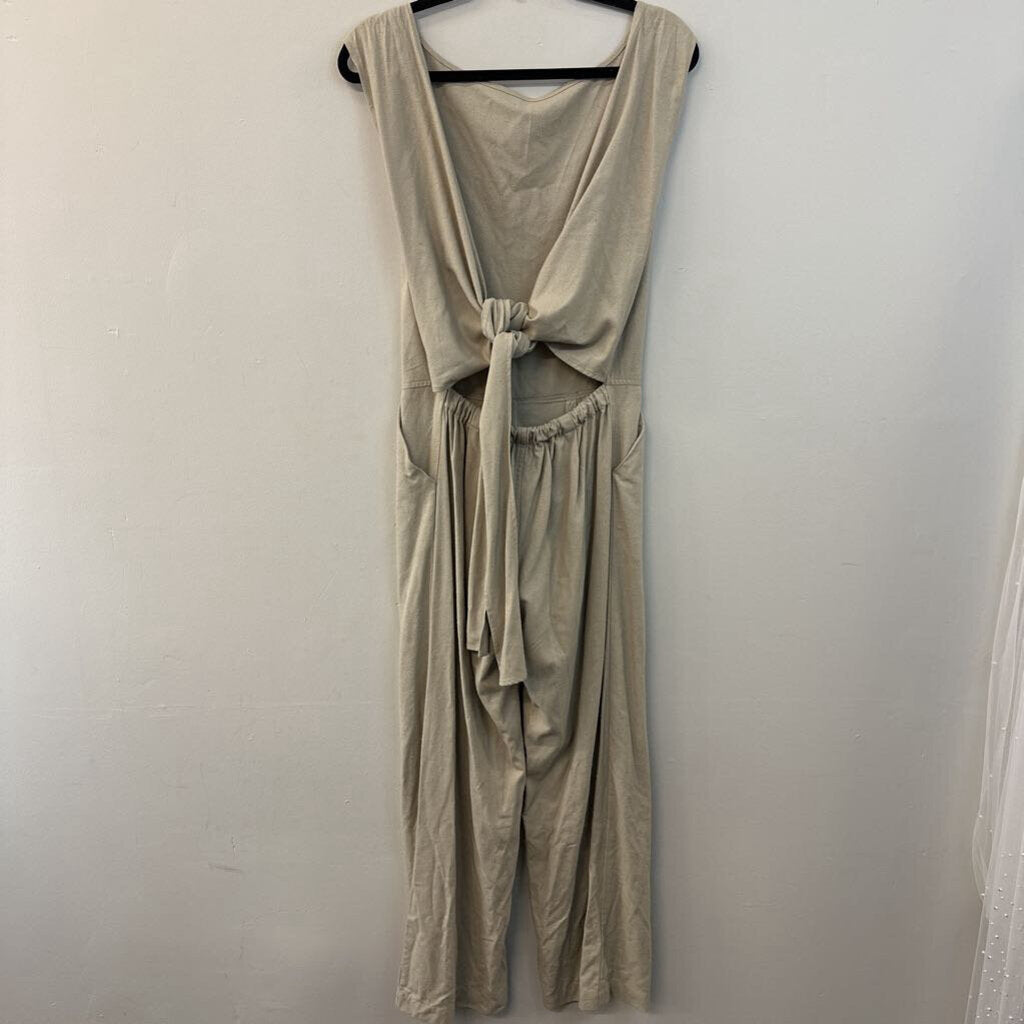 Ozma Beige 100% Silk Tie Back Jumpsuit Extra Small