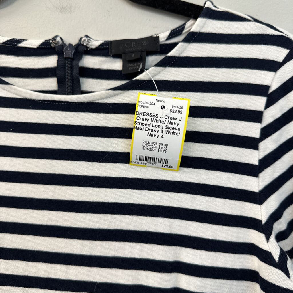 J Crew White/ Navy Striped Long Sleeve Maxi Dress 4