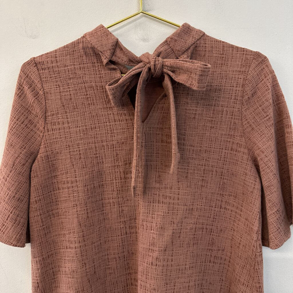 Current Air Brown Textured High Neck Short Sleeve Top Extra Small Anthropologie