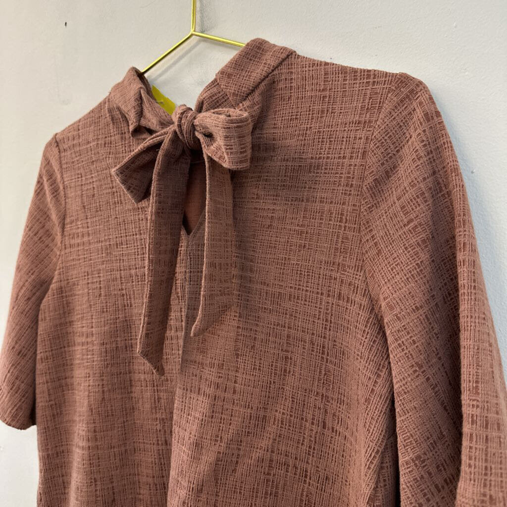 Current Air Brown Textured High Neck Short Sleeve Top Extra Small Anthropologie