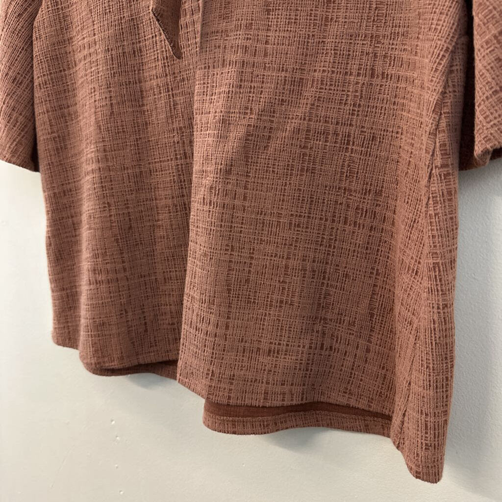 Current Air Brown Textured High Neck Short Sleeve Top Extra Small Anthropologie