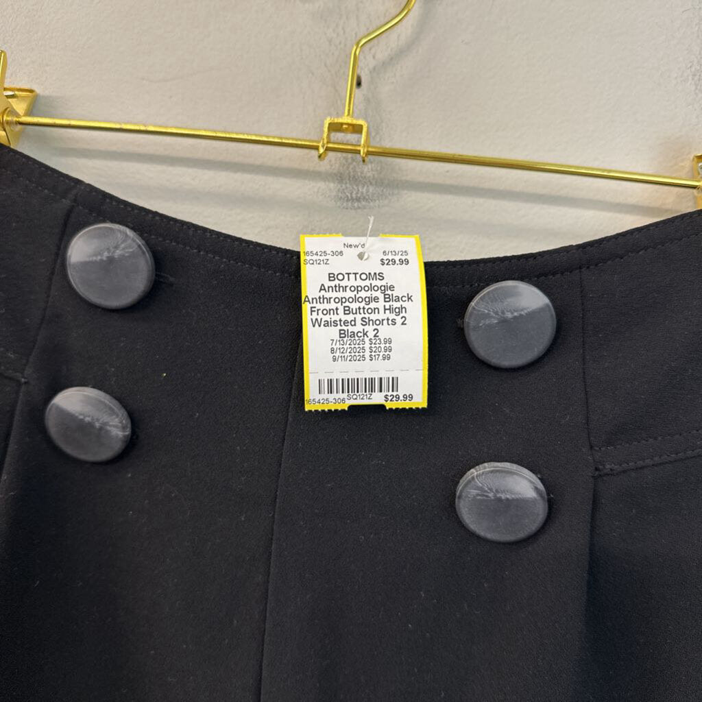 Anthropologie Black Front Button High Waisted Shorts 2